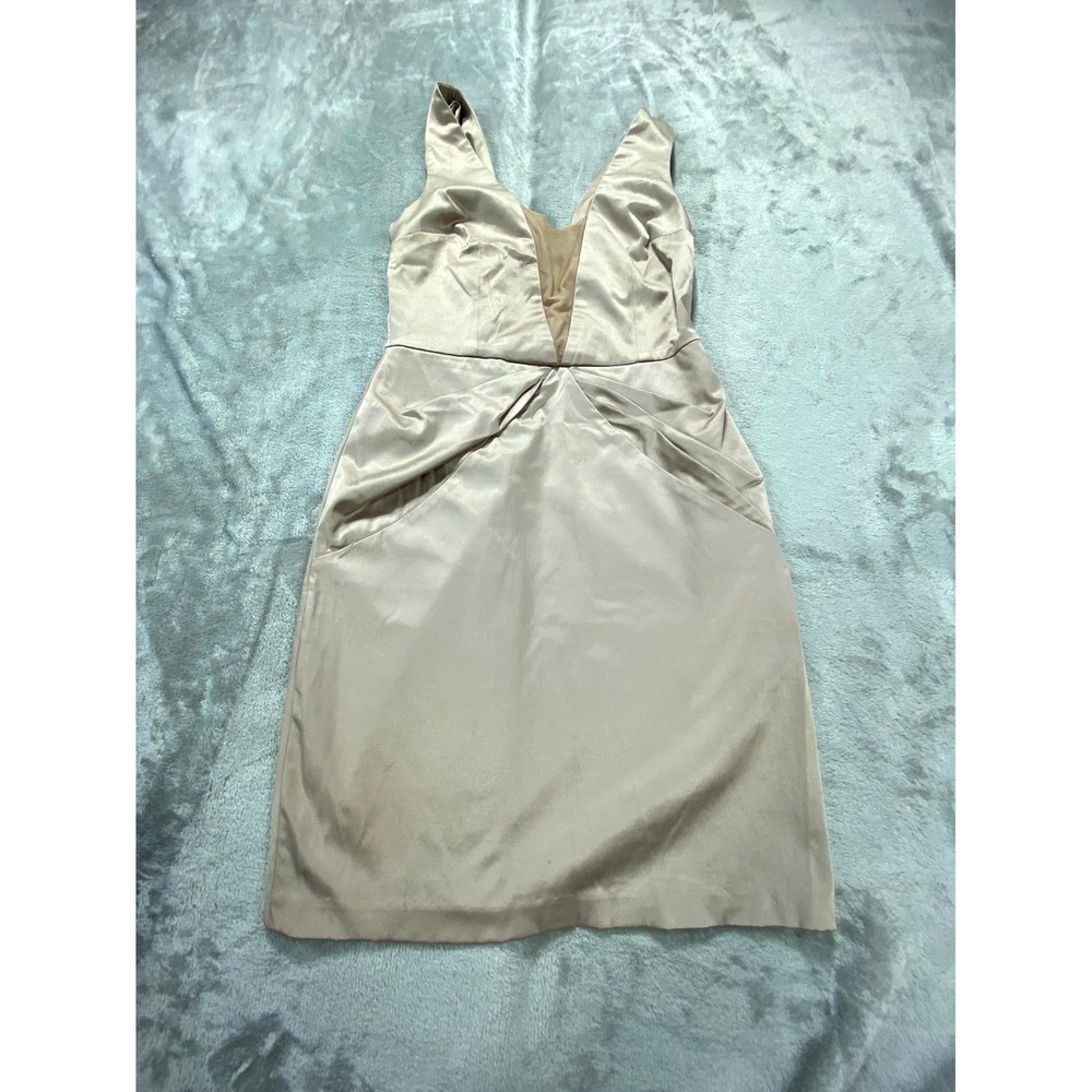 ASOS Dress Womens‎ Small Champagne Satin Plunge Bodycon Cocktail Party Sexy Club - Picture 4 of 10